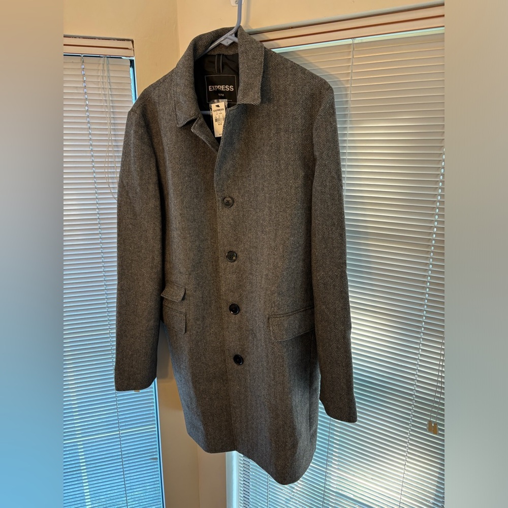 Express Men’s Herringbone Tweed Topcoat - Grey- never worn with tags